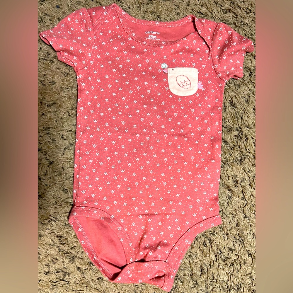 Carter's Pink Floral Birdie Baby Bodysuit in Excellent Condition 24 months